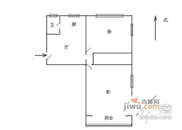 缸儿巷小区2室1厅1卫55㎡户型图