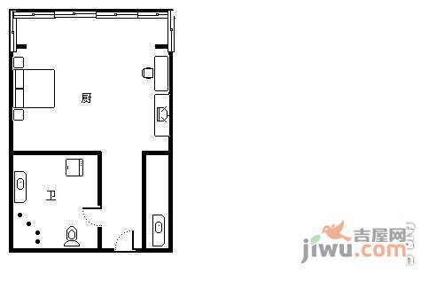 西湖金座1室1厅1卫47㎡户型图