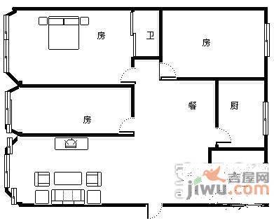 耀江广厦公寓3室2厅2卫126㎡户型图