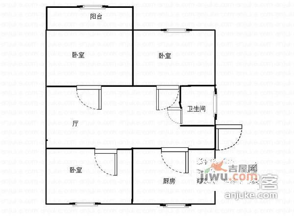 直大方伯小区3室1厅1卫68㎡户型图