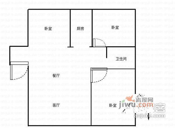 星海云庭3室2厅1卫113㎡户型图