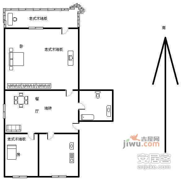 金穗公寓2室2厅1卫67㎡户型图