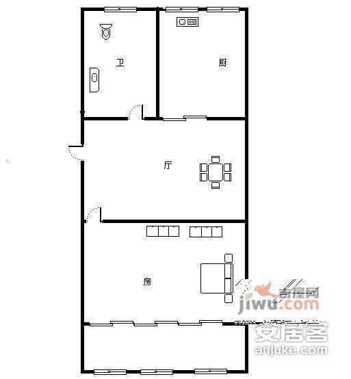 青年路社区2室1厅1卫59㎡户型图