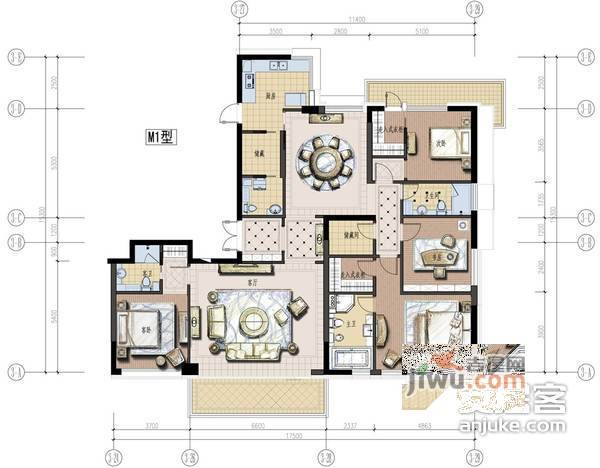 万象城悦府5室3厅3卫235㎡户型图