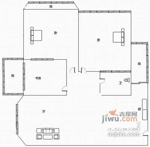 杭州绿园2室2厅1卫131㎡户型图