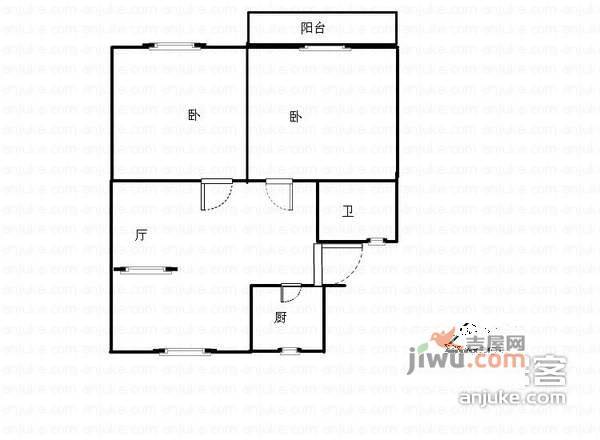 拾排里2室2厅1卫75㎡户型图