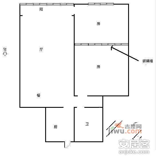 南光坊2室1厅1卫61㎡户型图