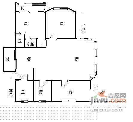东河家园3室2厅2卫128㎡户型图