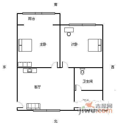 秋涛路小区2室1厅1卫57㎡户型图