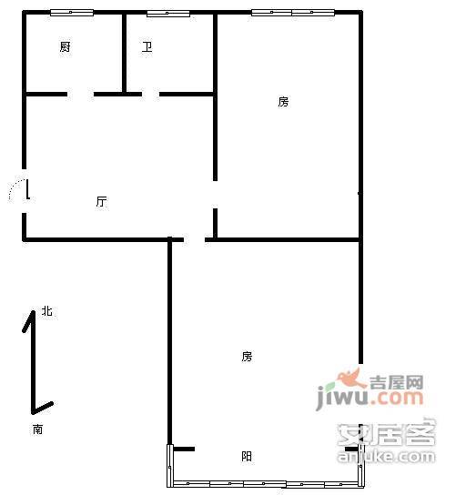 秋涛路小区2室1厅1卫57㎡户型图