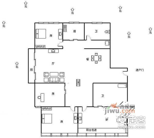 万安城市花园西苑4室2厅2卫250㎡户型图