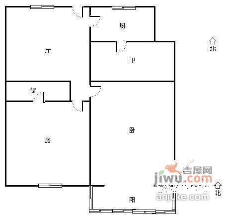 枝头巷2室1厅1卫59㎡户型图