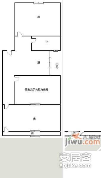 枝头巷2室1厅1卫59㎡户型图