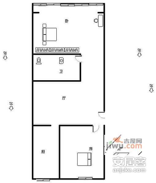 福利新村2室1厅1卫70㎡户型图
