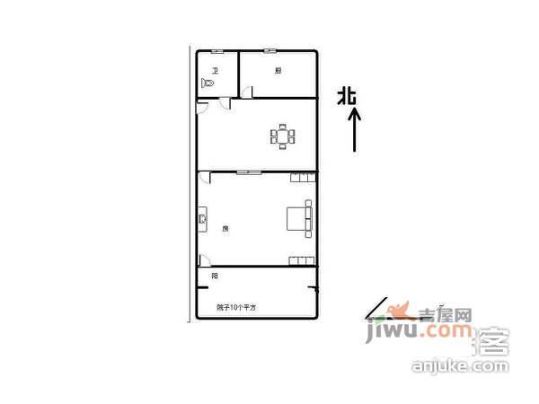 保安桥河下小区1室1厅1卫47㎡户型图