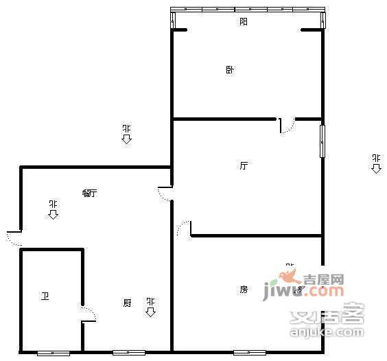 保安桥河下小区2室1厅1卫66㎡户型图