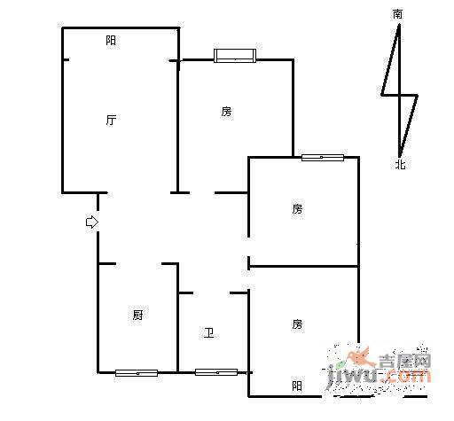 钱江七苑3室2厅1卫105㎡户型图