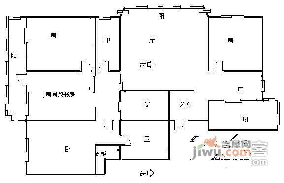 广宇河滨公寓4室2厅2卫154㎡户型图