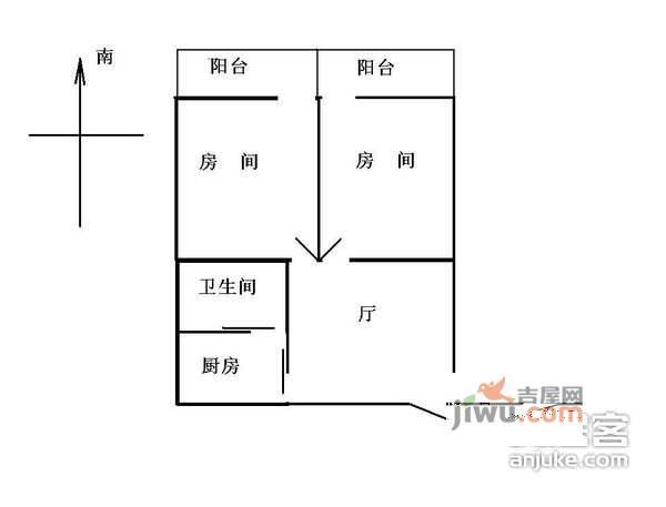 环北新村2室1厅1卫62㎡户型图