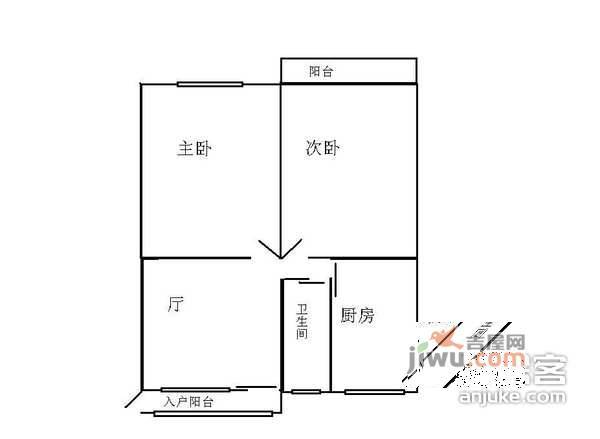 环北新村2室1厅1卫62㎡户型图