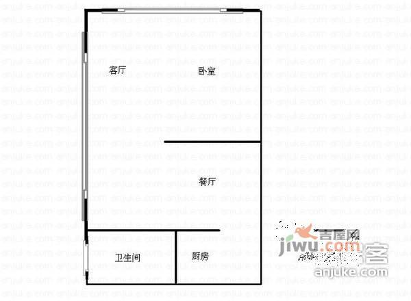 东方金座2室1厅1卫60㎡户型图