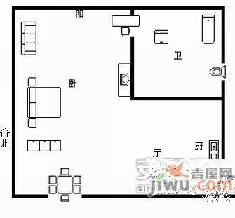 东方金座1室1厅1卫52㎡户型图