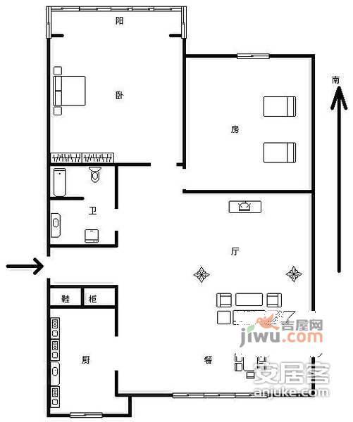 锦绣文苑2室2厅1卫93㎡户型图