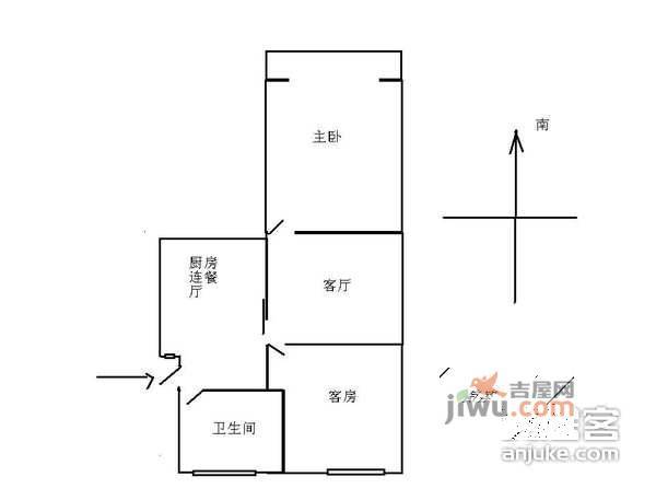 龙游路小区2室1厅1卫54㎡户型图