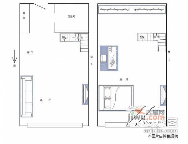 万科金色城品1室2厅1卫46㎡户型图