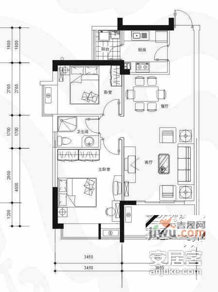 江枫苑3室1厅1卫户型图