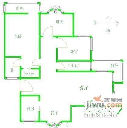 星洲花园万黛兰居3室2厅1卫123㎡户型图