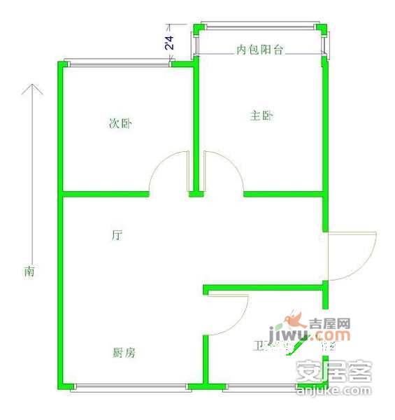 明月公寓2室2厅1卫84㎡户型图