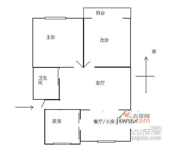 凤起桥河下3室1厅1卫80㎡户型图