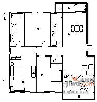 云栖蝶谷3室2厅2卫132㎡户型图