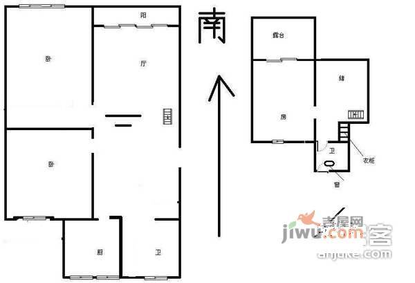 望月公寓3室2厅2卫127㎡户型图