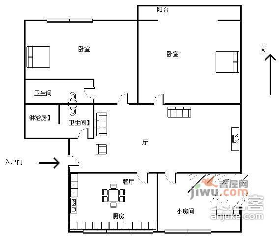 广景苑3室2厅2卫131㎡户型图