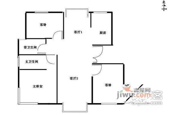 圣都公寓3室2厅2卫128㎡户型图