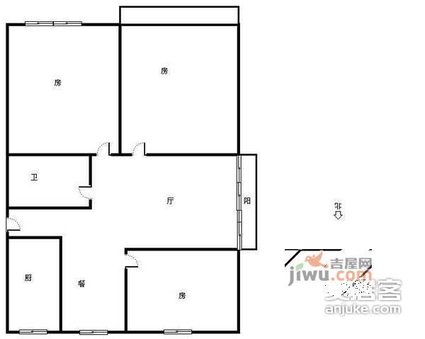 钱江六苑3室2厅1卫113㎡户型图