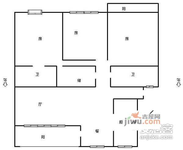 望江家园3室2厅2卫133㎡户型图