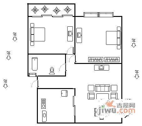 都市水乡水曲苑2室2厅1卫89㎡户型图