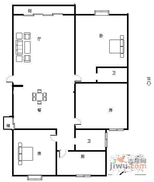 雅兰公寓3室2厅2卫133㎡户型图