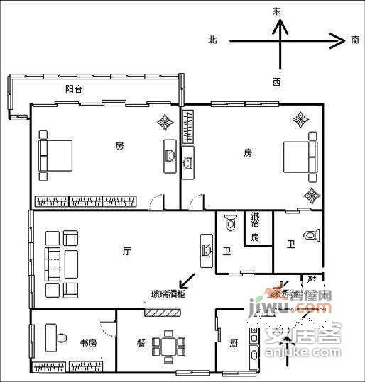 社坛苑3室2厅2卫166㎡户型图