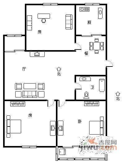 盛德嘉苑3室2厅1卫108㎡户型图