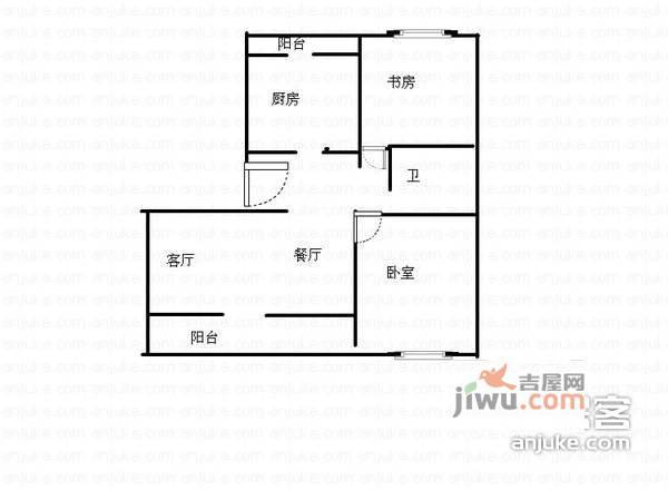 白鹭郡东2室2厅1卫90㎡户型图