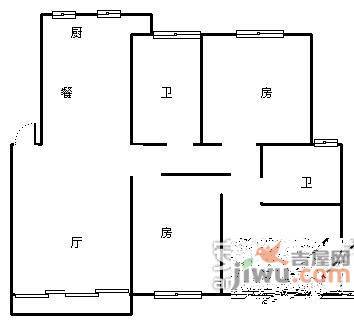 江南新港3室2厅1卫89㎡户型图