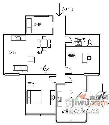 凤起苑3室1厅1卫119㎡户型图