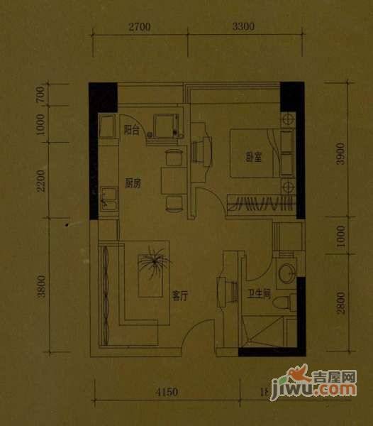 君临天下1室1厅1卫55㎡户型图