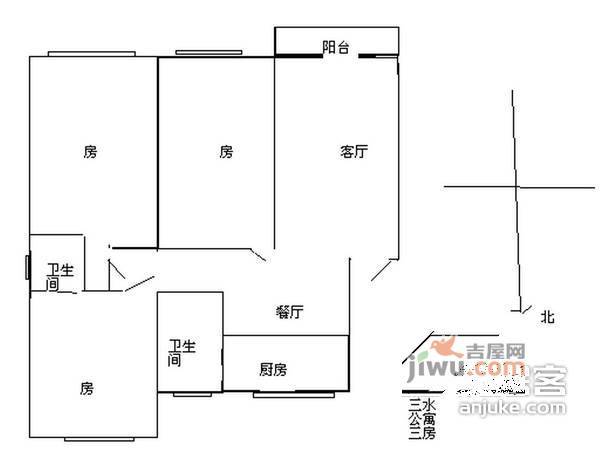 三水公寓3室2厅2卫150㎡户型图