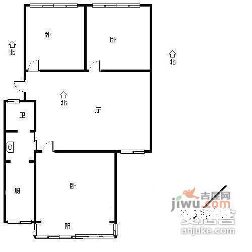 灯塔新村3室1厅1卫75㎡户型图