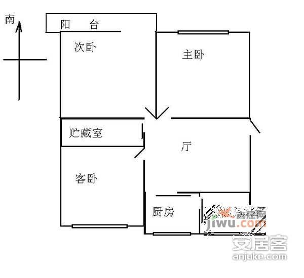 武林路小区3室1厅1卫86㎡户型图